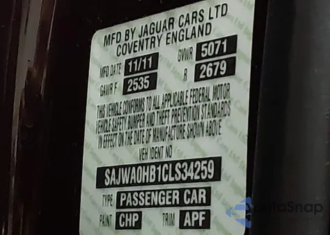 2012 Jaguar Xf Portfolio из США, поврежденный, VIN SAJWA0HB1CLS34259